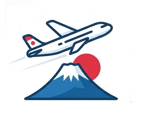 Airplane flying over Mount Fuji with the Japanese flag on its tail